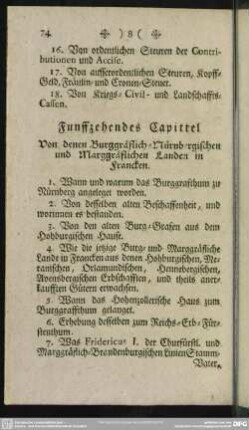 Funffzehendes Capittel. Von denen Burggräflich-Nürnbergischen und Marggräflichen Landen in Francken