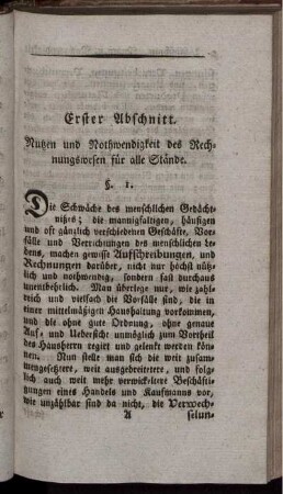 Erster Abschnitt. Nutzen und Nothwendigkeit des Rechnungswesens für alle Stände.