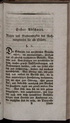 Erster Abschnitt. Nutzen und Nothwendigkeit des Rechnungswesens für alle Stände.