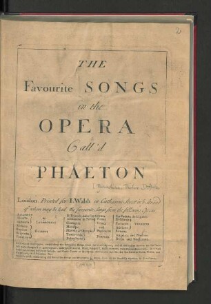 The favourite songs in the opera call'd Phaeton