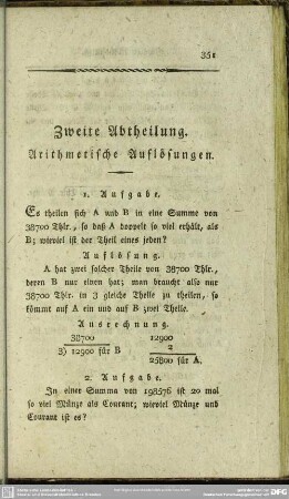 Zweite Abtheilung. Arithmetische Auflösungen