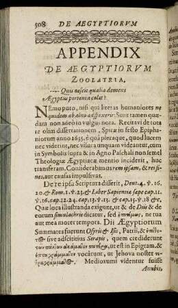 Appendix De Ægyptiorum Zoolatria.