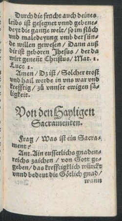 Von den Hayligen Sacramenten.