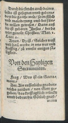 Von den Hayligen Sacramenten.