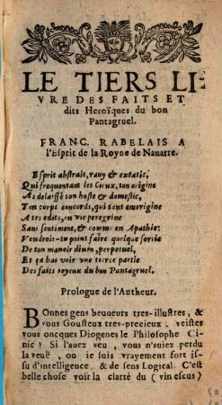 Les oeuvres de François Rabelais : Contenant cinq livres de la vie, faits, et dits heroiques de Gargantua, et de son fils Pantagruel ..., 3/4. - 469 S.