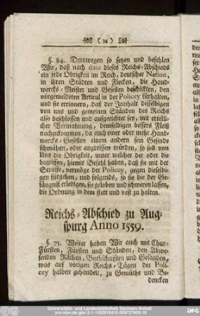 Reichs-Abschied zu Augspurg Anno 1559.