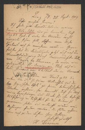 Brief an B. Schott's Söhne : 20.09.1909