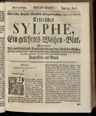 (XXXV. Stück.) den 29. April. Anno 1752.
