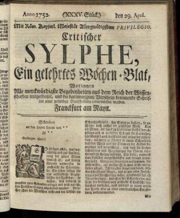 (XXXV. Stück.) den 29. April. Anno 1752.