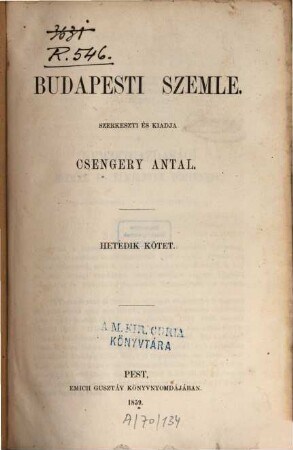 Budapesti szemle : a Magyar Tud. Akadémia megbízásából. 7. 1859