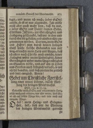Gebet um Christliche Fortstellung eines neuen Lebens, durch Niessung des heiligen Abendmahls.