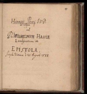 [Brief von Henricus Porsius an Wilhelm IV., Hessen-Kassel, Landgraf (1588)]
