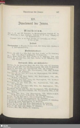 XV. Departement des Innern