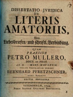 Diss. iur. de literis amatoriis