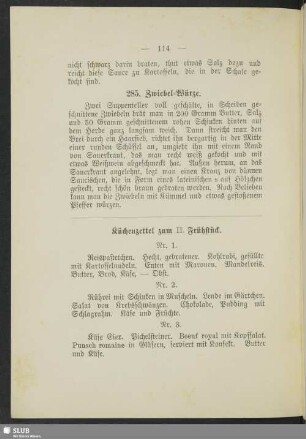 Küchenzettel zum II. Frühstück