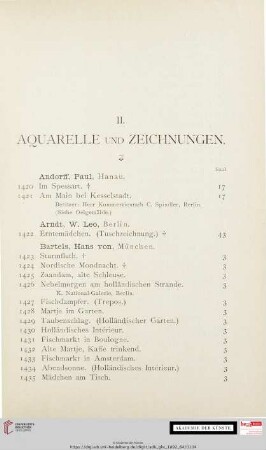 II. Aquarelle und Zeichnungen