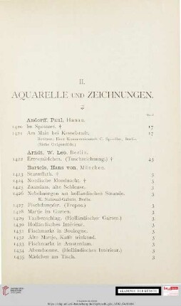 II. Aquarelle und Zeichnungen