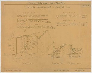 Fischer, Theodor; Nürnberg; Bismarckdenkmal - Schnitte; Statische Berechnungen