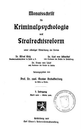 Monatsschrift für Kriminalpsychologie und Strafrechtsreform