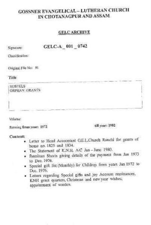 Hostels, ORPHAN GRANTS