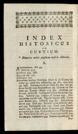 Index Historicus Ad Curtium