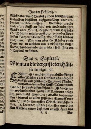 Das 5. Capittel/ Wie man die vergiffteten Häuser reinigen sol