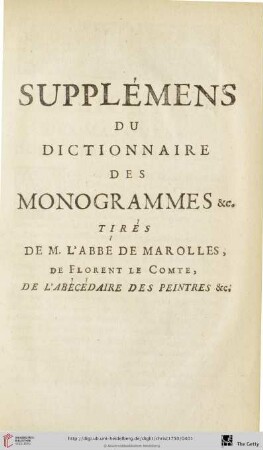 Supplémens du dictionnaire des monogrammes […]