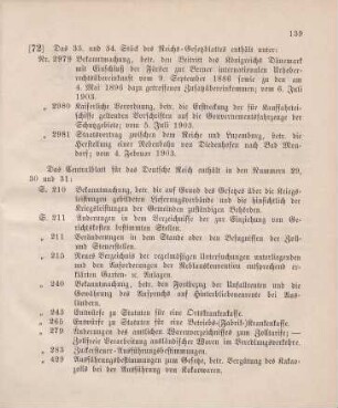72. Das 33. und 34. Stück des Reichs-Gesetzblattes enthält unter: ...
