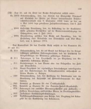 72. Das 33. und 34. Stück des Reichs-Gesetzblattes enthält unter: ...