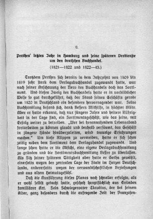 9. Perthes' letztes Jahr in Hamburg und seine späteren Verdienste um den deutschen Buchhandel. (1821-1822 und 1822-43.)