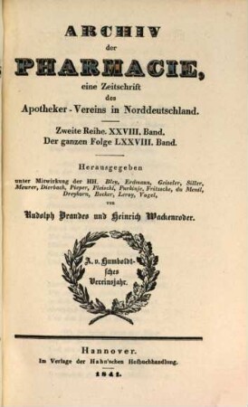Archiv der Pharmazie : chemistry in life sciences. 28. 1841