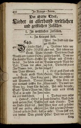 Der Eilfte Theil, Lieder in allerhand weltlichen und geistlichen Zufällen.