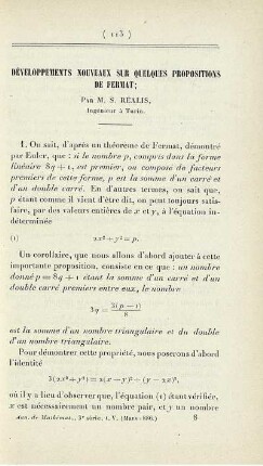 Développements nouveaux sur quelques propositions de fermat.