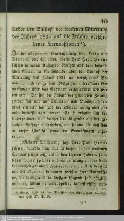 Ueber den Einfluß der trockenen Witterung des Jahres 1834 auf die Früchte verschiedener Kernobstsorten