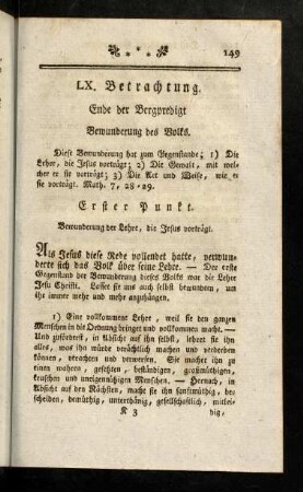 149-166, LX. Betrachtung. Ende der Bergpredigt. Bewunderung des Volks. LXI. Betrachtung. Jesus heilet einen Aussätzigen.