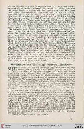 31: Gelegentlich von Walter Hasenclevers "Antigone"