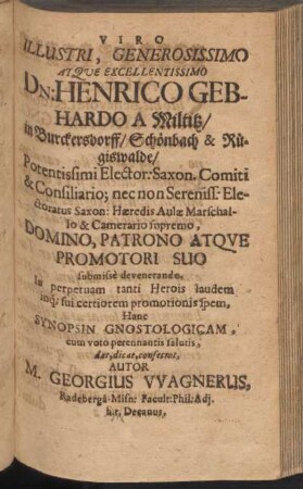 Viro illustri, generosissimo atqve excellentissimo Dn: Henrico Gebhardo ...