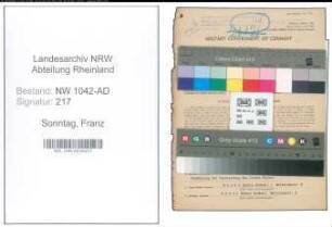 Entnazifizierung Franz Sonntag , geb. 24.04.1891 (Fleischbeschauer)