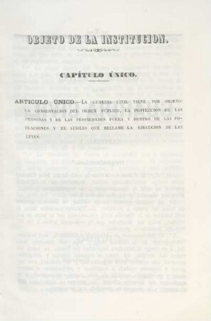 Objeto de la institucion. Capítulo único