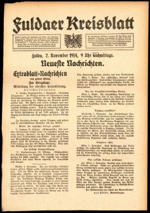 Erste Ausgabe vom Montag, den 02. November 1914.