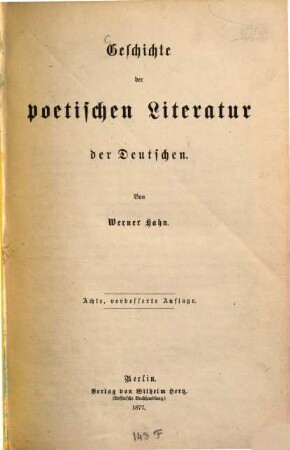 Geschichte der poetischen Literatur der Deutschen