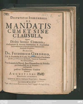 Disputatio Inauguralis De Mandatis Cum Et Sine Clausula