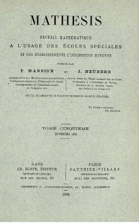 TOME CINQUIÉME NOVEMBRE 1885.