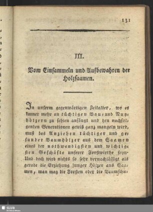 III. Vom Einsammeln und Aufbewahren der Holzsaamen