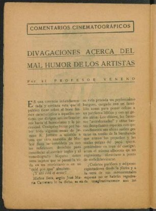 Divagaciones acerca del mal humor de los artistas