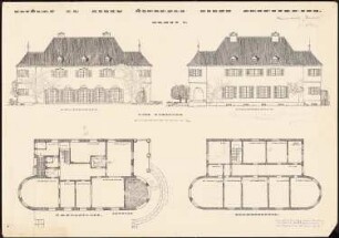 Wohnhaus eines Architekten: Grundrisse EG, OG, Garten- und Straßenfront 1:100