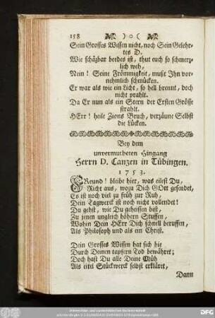 Bey dem unvermutheten Hingang Herrn D. Canzen in Tübingen. 1753.