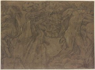 Apollo rächt seine Schwester Diana und tötet die Töchter der Niobe, aus dem verlorenen Niobidenfries an der Fassade des Palazzo Milesi in Rom