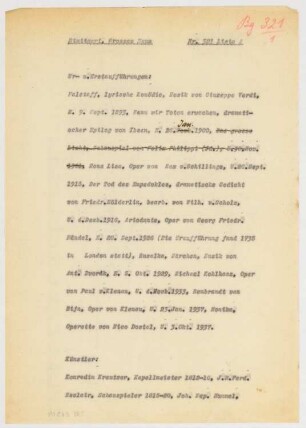 Königliches Hoftheater großes Haus, Stuttgart: Schriftstück zum Fragebogen für das Handbuch »Das Deutsche Theater«, zwei Seiten
