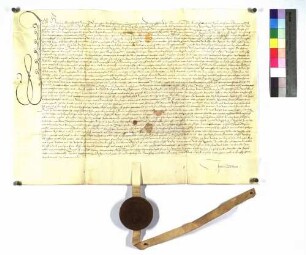 Verzichtsbrief der Hippolite, geb. von Hohenlohe vor dem Landgericht des Burggrafentums von Nürnberg; Siegel des burggräflichen Landgerichts.